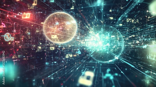 Wallpaper Mural A high-tech concept for e-learning with online course symbols, digital classrooms, and virtual lessons floating on a glowing background. Torontodigital.ca