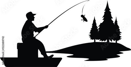Silhouette of a fisherman with a fishing rod