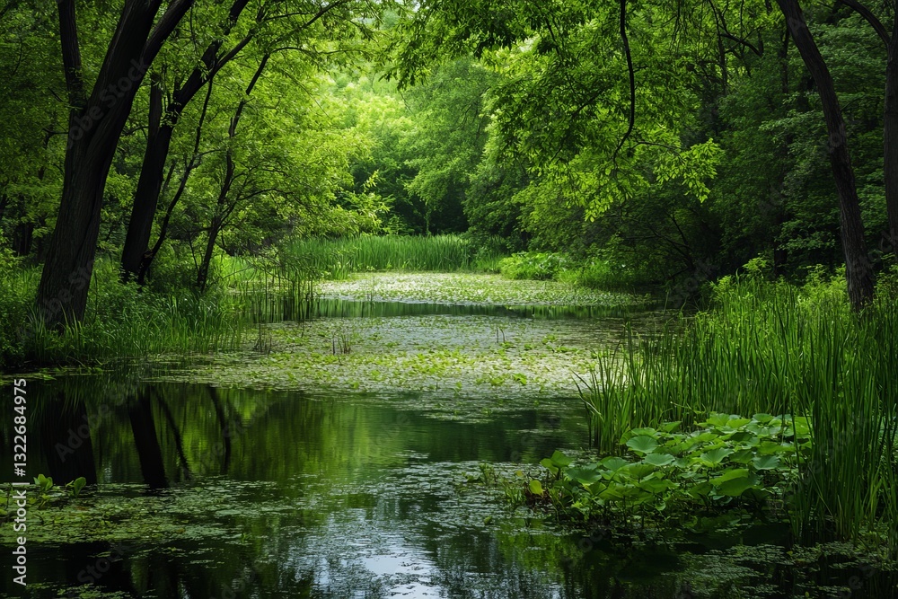 Serene Green Forest Pond Tranquil Nature Scene Lush Summer Landscape Peaceful Water Reflections Natural Beauty Calm Environment Picturesque Scenery Serene Green Forest Pond Tranquil Nature Scene Lush Summer Landscape Peaceful Water Reflections Natural Beauty Calm Environment Picturesque Scenery
