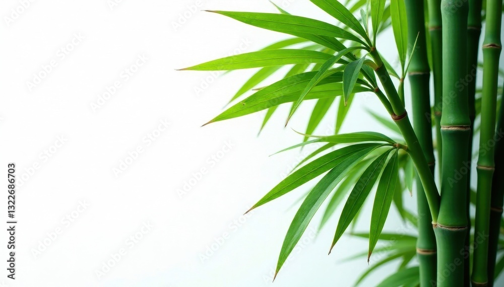 Obraz premium Dense bamboo and palm fronds, stark white backdrop , exotic, texture, isolated