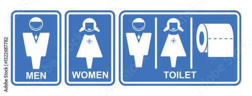 Toilet restroom sign icon clipart set. Men and women bathroom signages clip art for public and private signboard collection vector illustration. 
