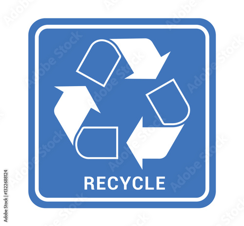 Recycle sign icon clipart. Recycling arrow clip art in blue signboard for environment conservation, reusing and preserve symbol vector illustration. 
