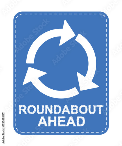 Roundabout ahead traffic sign icon clipart. Road sign turn around arrow symbol clip art in blue signage for highway warning signboard vector illustration.   
