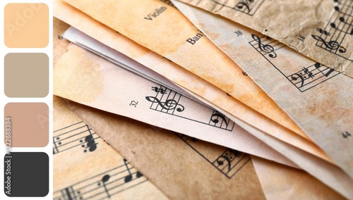 Many old music sheets, clos...