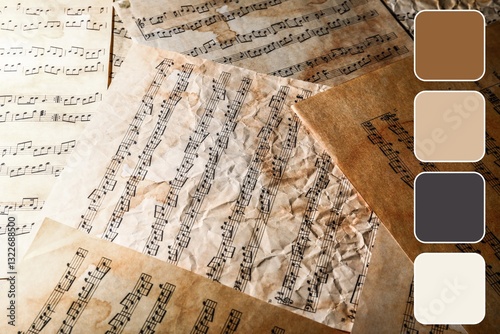 Old music sheets, closeup. ...