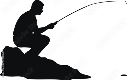 Silhouette of a fisherman with a fishing rod