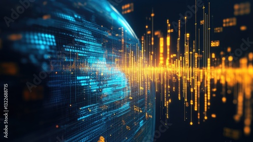 Wallpaper Mural A modern finance-themed digital rendering of a split blue-yellow globe with stock exchange indicators. Torontodigital.ca