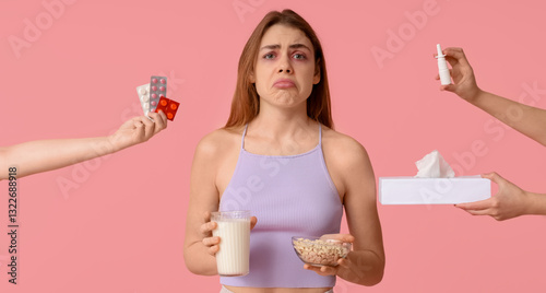 People giving pills, nasal ...