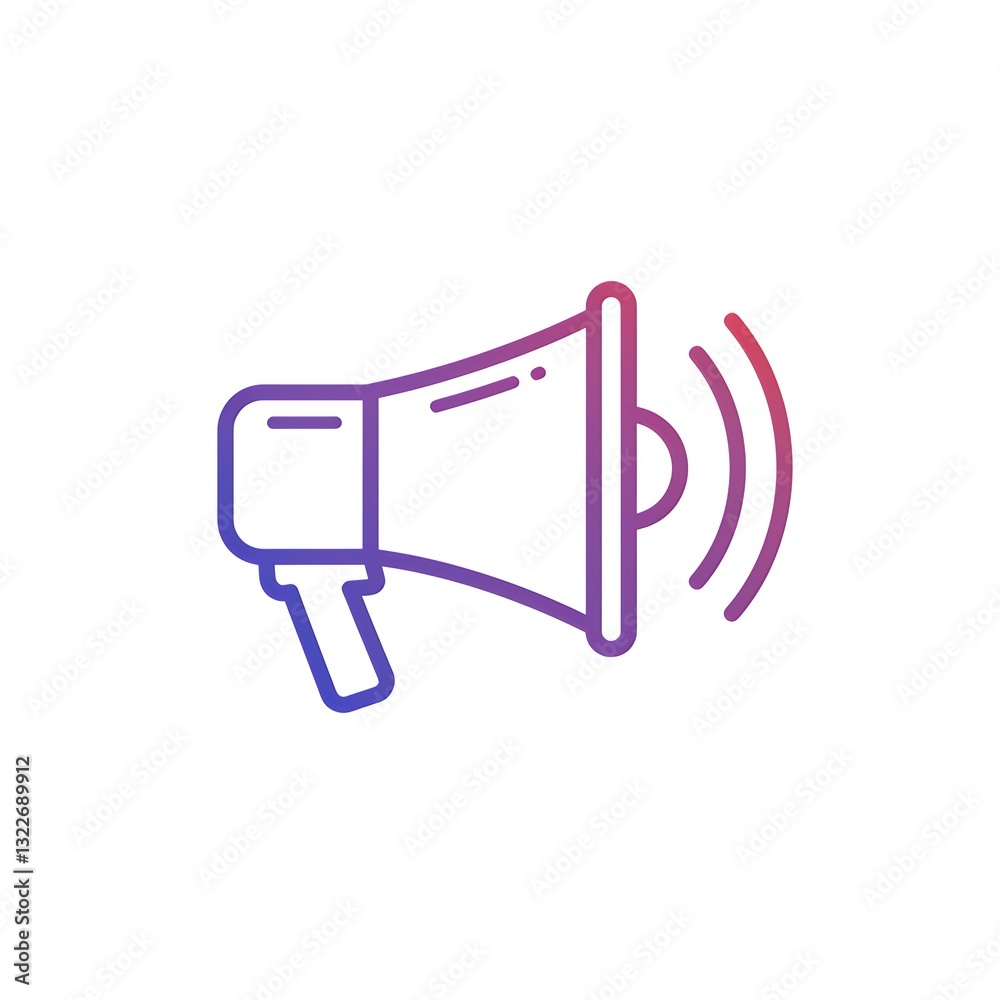 Megaphone with Sound Waves Outline in Gradient Colors on White Megaphone with Sound Waves Outline in Gradient Colors on White