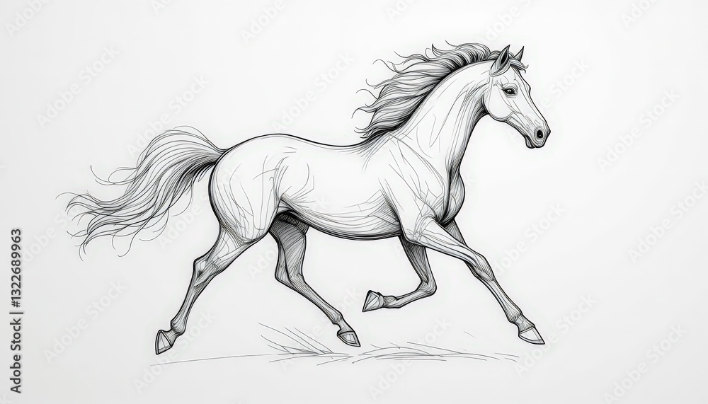 Fototapeta premium Elegant Running Horse: A Monochromatic Masterpiece