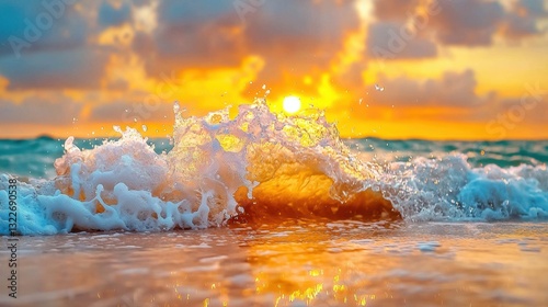 The gentle ebb and flow of the ocean waves create a soothing symphony of pastel hues as they crash against the shore