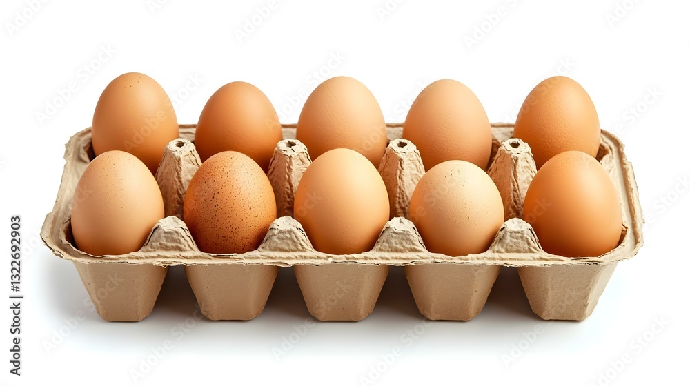 Cardboard container with ten eggs on white Cardboard container with ten eggs on white