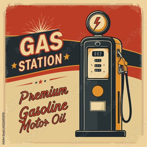 Filling station retro banner. Vintage filling station poster design. Vector illustration, EPS 10 version.