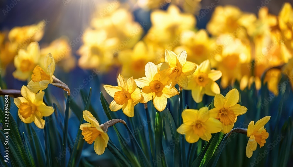 Vibrant Yellow Daffodils in Full Bloom Springtime Bliss Illuminating a Scenic Meadow with Warm Sunlight Reflecting on the Green Grass and Dewdrops Sparkling like Diamonds Vibrant Yellow Daffodils in Full Bloom Springtime Bliss Illuminating a Scenic Meadow with Warm Sunlight Reflecting on the Green Grass and Dewdrops Sparkling like Diamonds