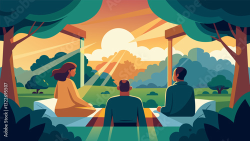 Each morning guests can wake up to the gentle rays of sunlight peeking through the tree canopy creating a peaceful ambiance to start the day.. Vector illustration