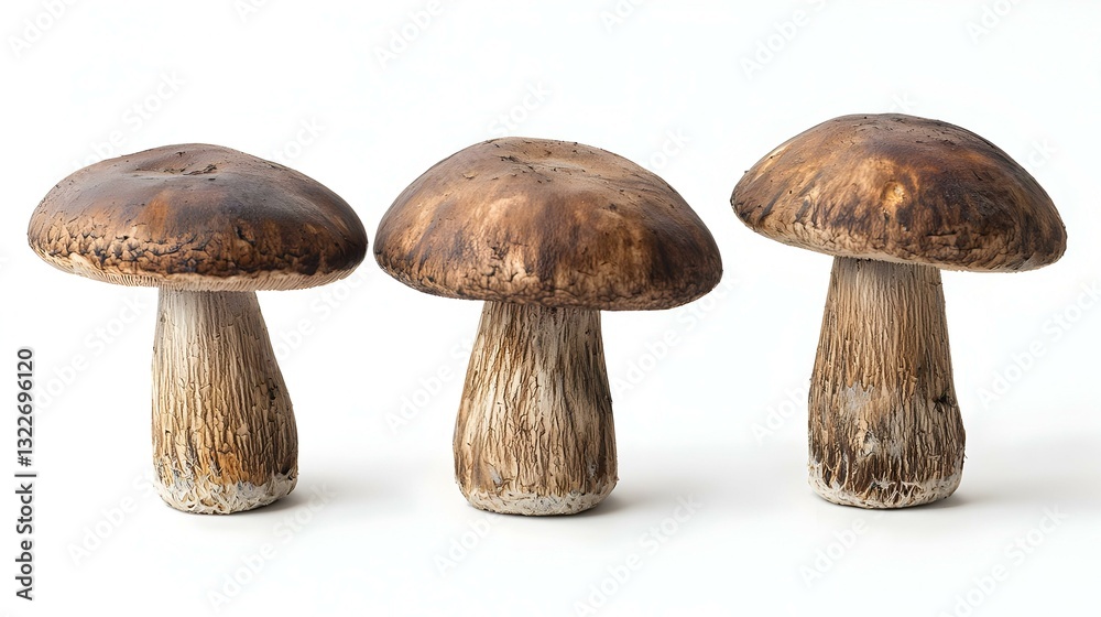 Three shiitake mushrooms against a white Three shiitake mushrooms against a white