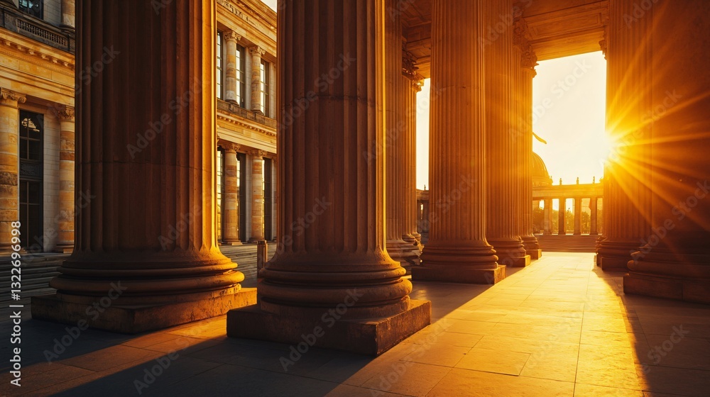 Naklejka premium Reichstag Building Facade Low Angle Shot: Architectural Photography for Landmark Enthusiasts