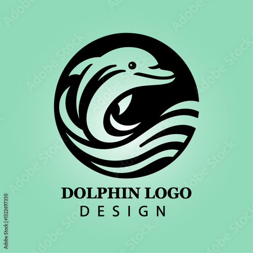 Dolphin Vector Logo Design with Circular Waves for Branding, Business, Company Identity, Creative Icon, Modern Ocean Marine Concept, High-Quality Artistic Silhouette


