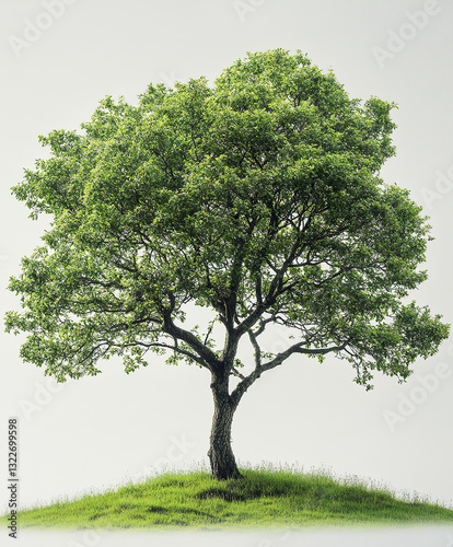 lush green alder tree stands on grassy hill