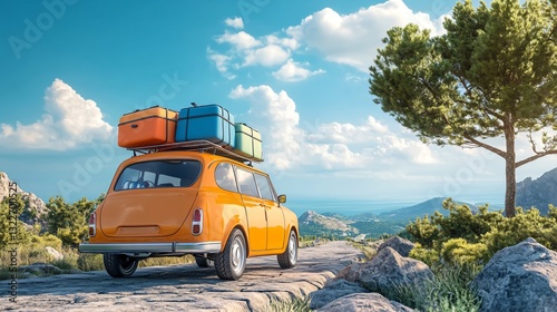 Stylish Modern Car Loaded with Luggage Outdoors for Travel Concept