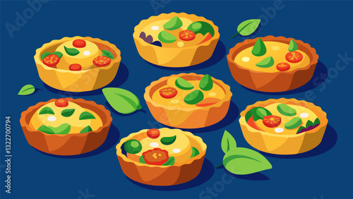 Mini quiches loaded with veggies perfect for a midcrafting energy boost.. Vector illustration