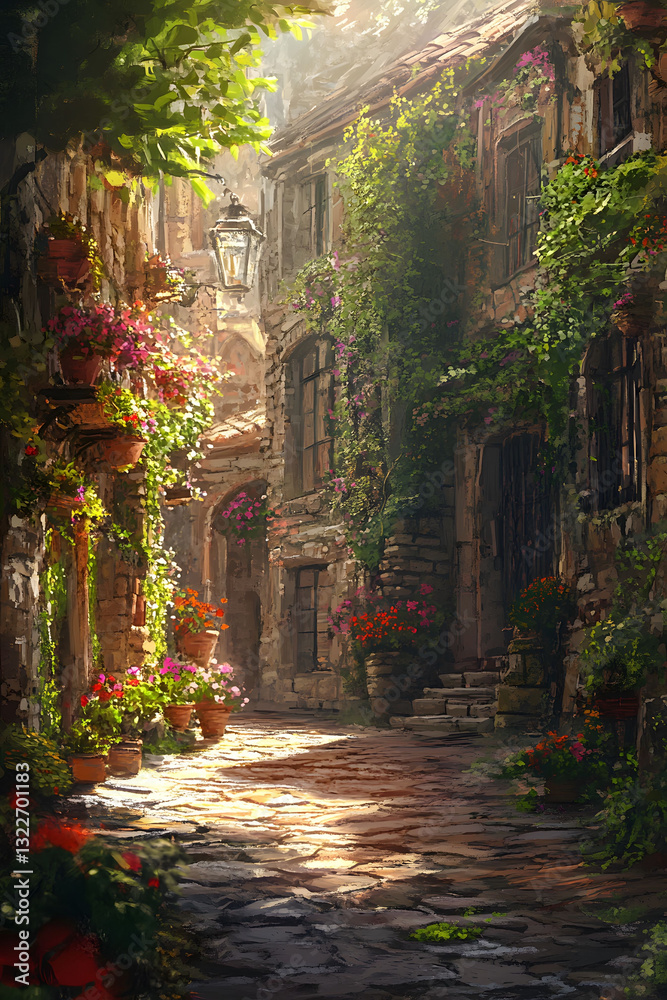 Fototapeta premium A quaint alleyway in an old European village