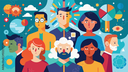 Some participants use abstract patterns and colors to portray their complex emotions while others create detailed and realistic images to represent their thoughts.. Vector illustration