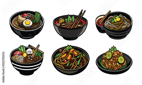 Noodles bundle set. Noodles vector set design. Noodles isolated background. Noodles collection.