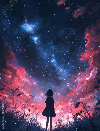 Starry Red and Blue Galaxy Illustration for Space Exploration and Astronomy Concepts