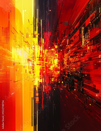Vibrant Abstract Art: Red, Yellow, and Orange Colorful Technological Background