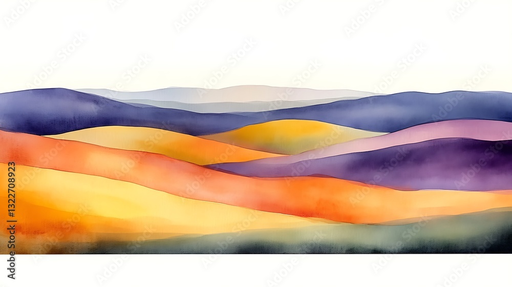 Naklejka premium Colorful rolling hills painted using watercolor techniques and soft colors