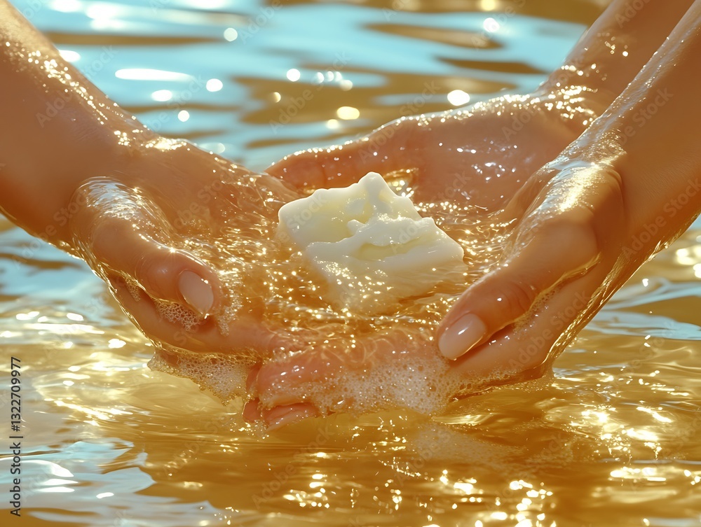 Fototapeta premium Hands washing soap in water
