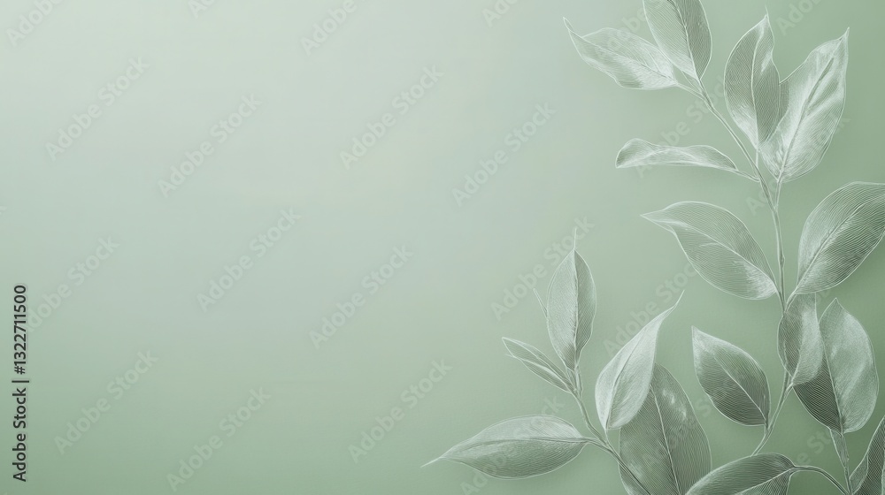 Naklejka premium Elegant botanical line art design with soft green background and golden ratio composition for modern eco-friendly themes