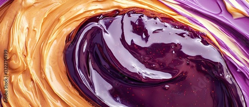 Colorful Swirls of Creamy Peanut Butter and Grape Jelly Mixture