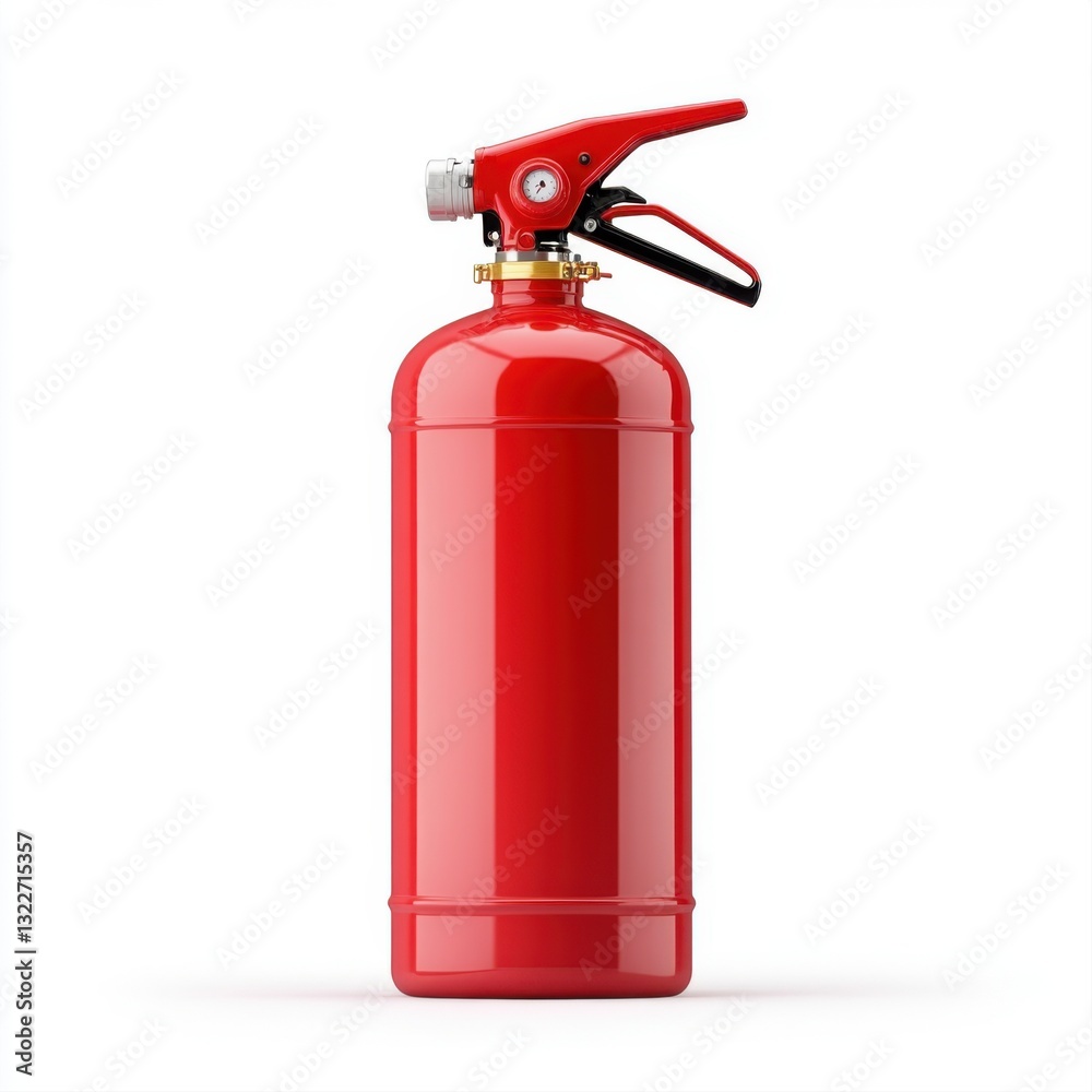 Obraz premium Red Fire Extinguisher Isolated on White Background with Detailed View of Handle and Nozzle Features