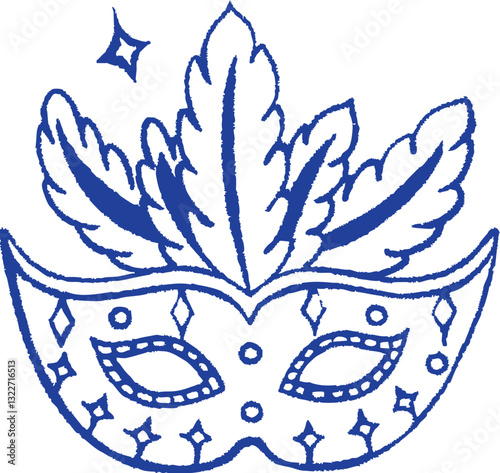 Mardi Gras mask with colorful feathers, symbolizing celebration and festivity