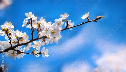 Early Spring White Cherry Blossoms against a Sapphire Sky A Harmonious Blend of Natures Delight and Tranquility in Late February.