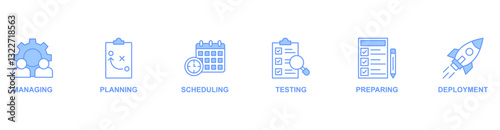 Release Management banner web icon vector illustration concept with icon of managing, planning, scheduling, testing, preparing, deployment