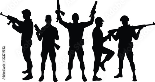 Set of soldier silhouette vector, military man concept