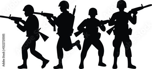 Set of soldier silhouette vector, military man concept