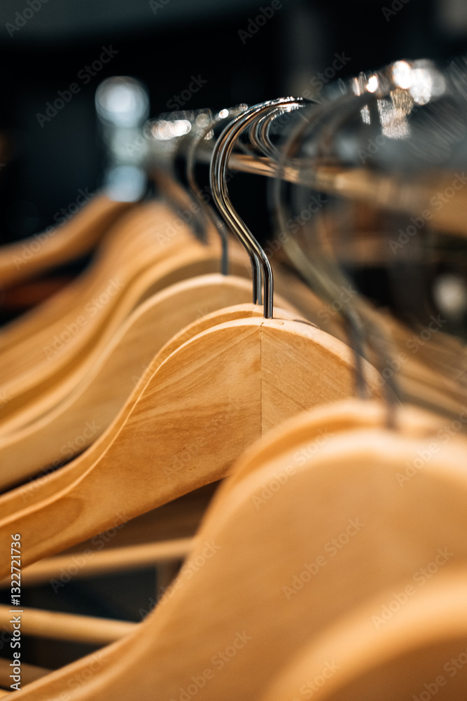 Wooden Hangers in a Fashion Boutique