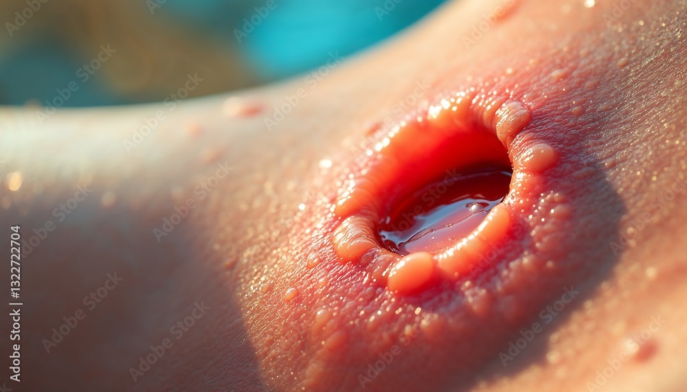 Fototapeta premium Examining Human Skin Blister with Fluid Accumulation for Medical Analysis