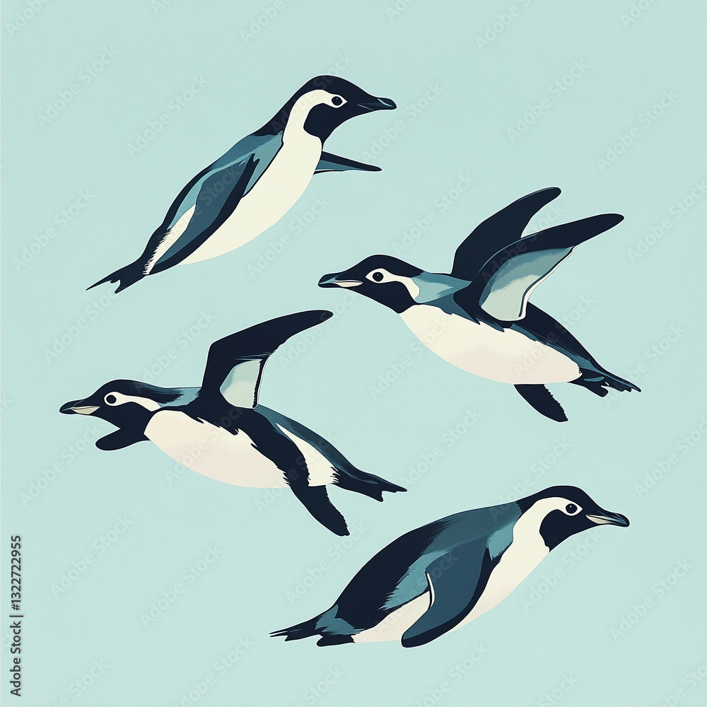 Obraz premium 飛ぶように泳ぐペンギン