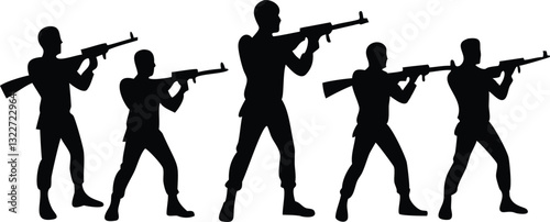 military soldiers with guns silhouettes figures icons