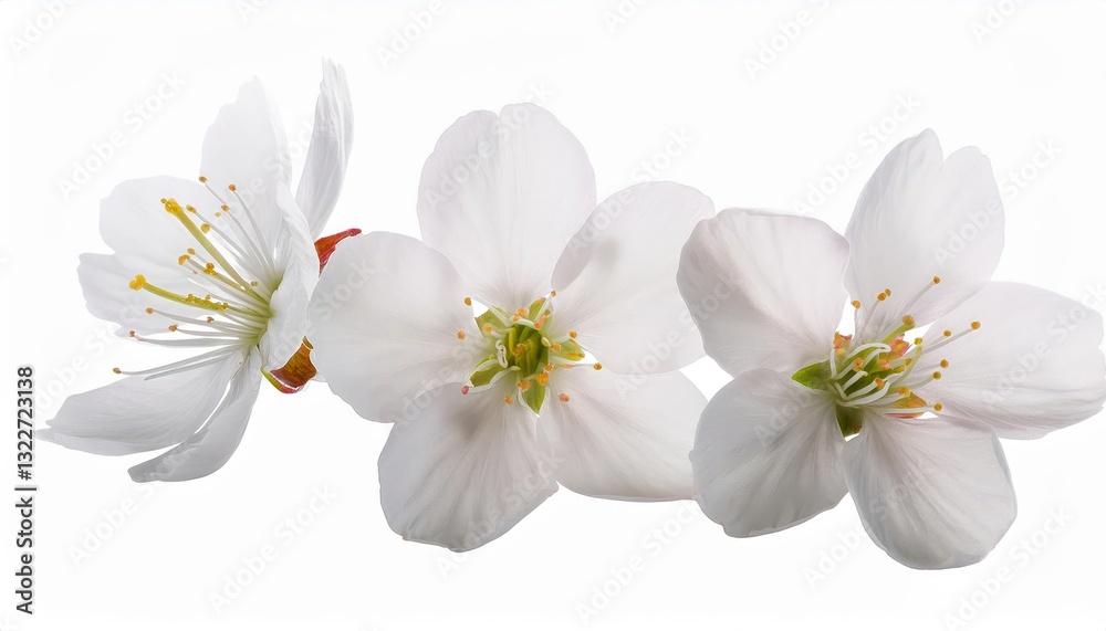 Elegant White Sakura Blossom in Pure Whiteness, Delicate Petals Against a Clean Background, Capturing the Essence of Springs Charm and Beauty. Elegant White Sakura Blossom in Pure Whiteness, Delicate Petals Against a Clean Background, Capturing the Essence of Springs Charm and Beauty.