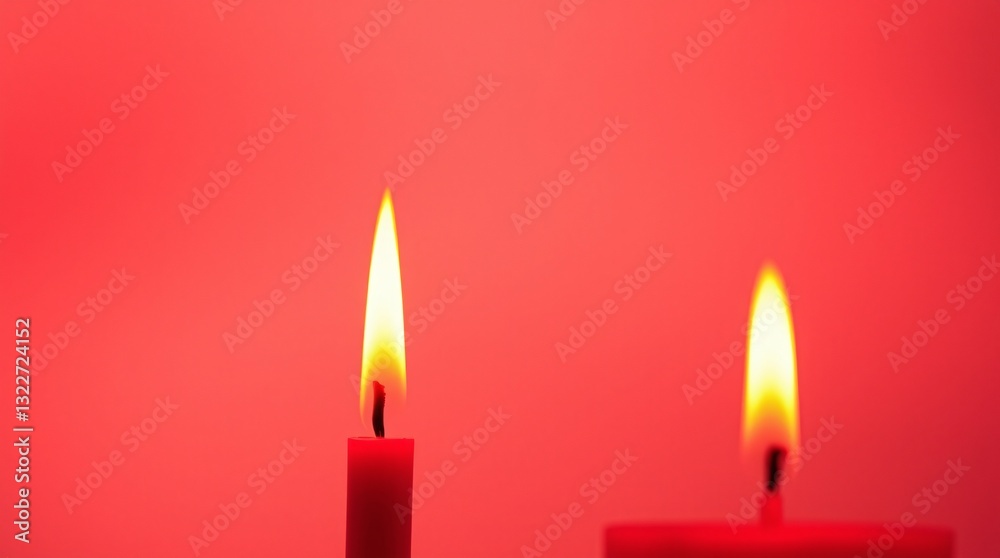 Glowing candles with flickering flames against vibrant red and pink abstract background, creating a warm and atmospheric mood Glowing candles with flickering flames against vibrant red and pink abstract background, creating a warm and atmospheric mood