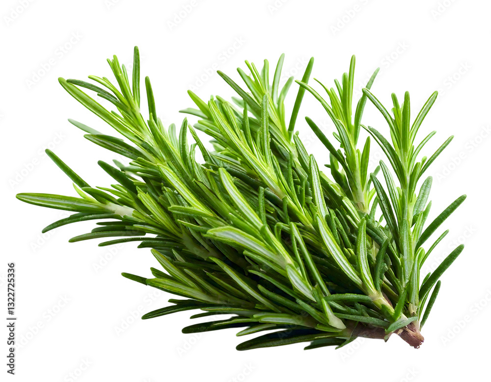 Fototapeta premium Vibrant sprig of fresh rosemary, isolated on white. Perfect for culinary, health, or beauty concepts. Represents freshness, purity, and natural goodness. Ideal for websites, blogs, or recipe books.