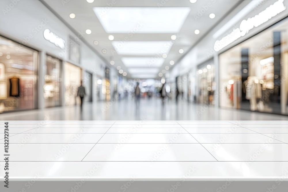 Empty white tiled surface in a shopping mall Empty white tiled surface in a shopping mall