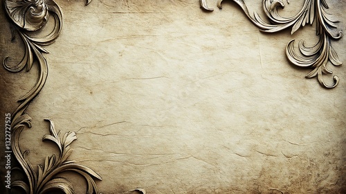 Ornate Floral Design on Aged Paper Background