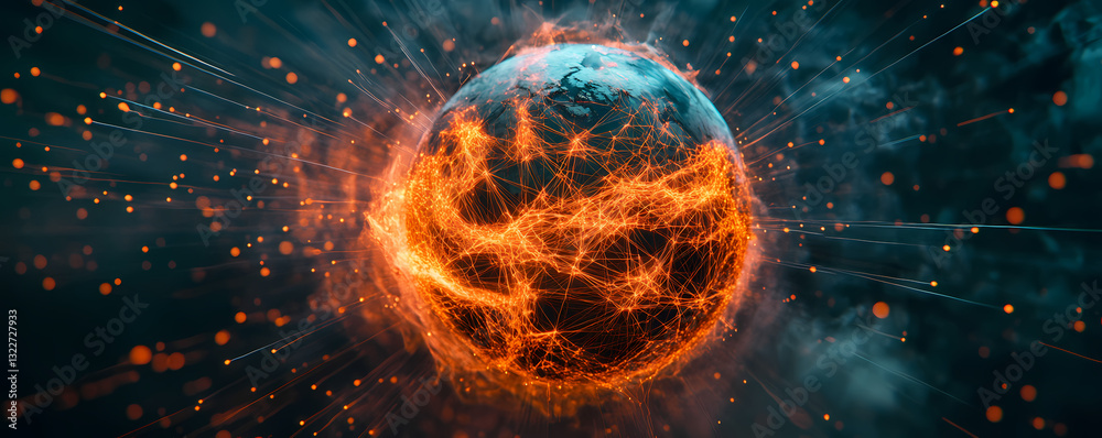 Cosmic Cataclysm: A stunning visual depicting a vibrant and volatile Earth engulfed in dynamic energy, suggesting both destruction and potential transformation. Cosmic Cataclysm: A stunning visual depicting a vibrant and volatile Earth engulfed in dynamic energy, suggesting both destruction and potential transformation.